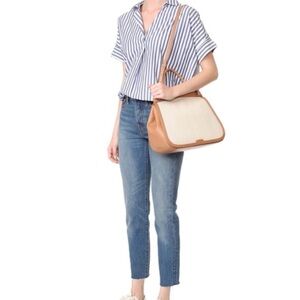 Steven Alan Kate Satchel Crossbody in Tan Leather and Cream‎ Canvas
